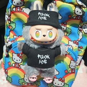 Abolish ice 2 pc Labubu Clothes Hat + Outfit Set Black Beanie + F ice Shirt
